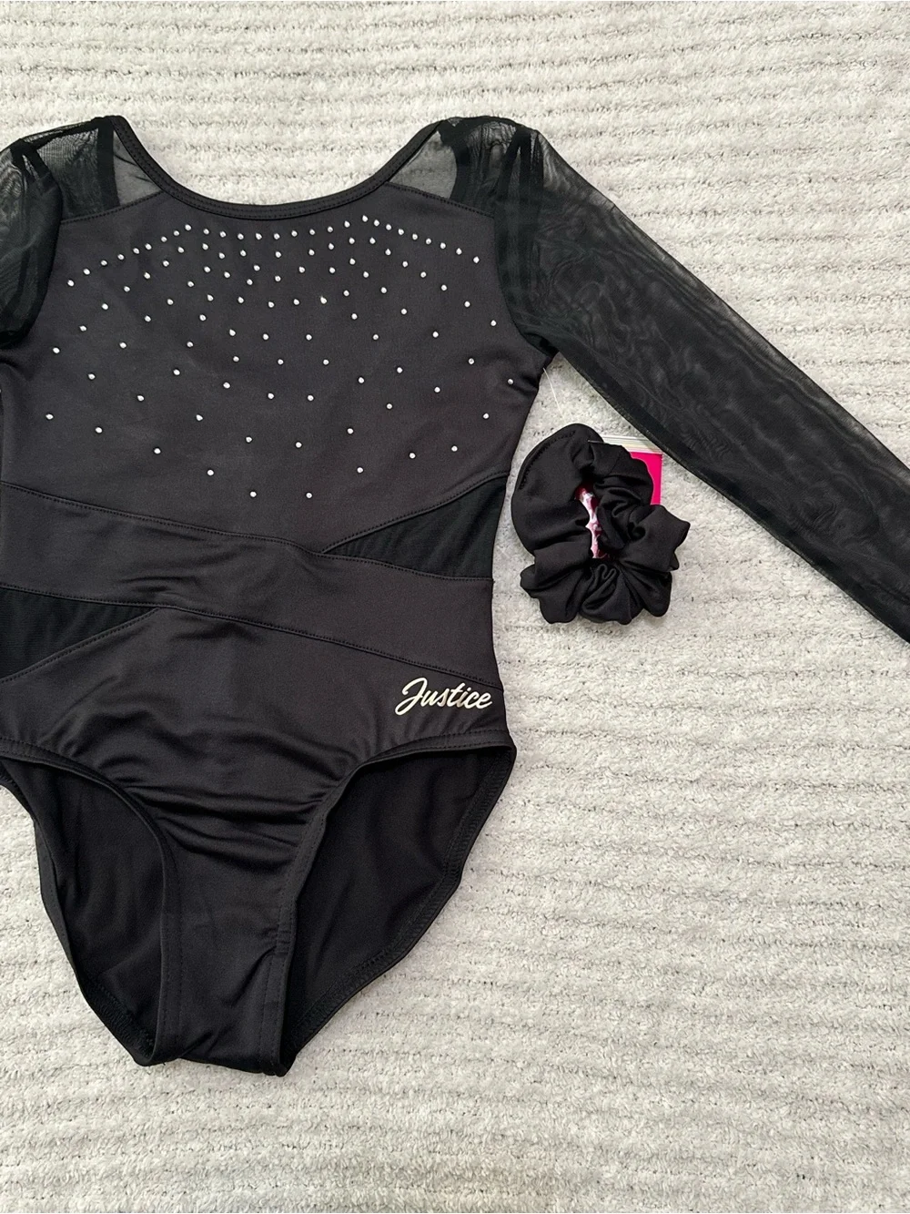 Justice Gymnastics And Dance Leotard With Mesh Panels & Rhinestone Accents